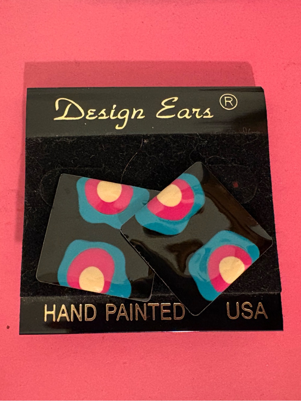 Design Ears 90s Hand-Painted Retro Dot Square Earrings in Black, Blue, Pink